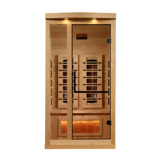 Golden Designs "Reserve Edition" 2 - Person Full Spectrum PureTech™ Near Zero EMF FAR Infrared Sauna with Himalayan Salt Bar w/ Hemlock | GDI - 8010 - 03 - GDI - 8010 - 03