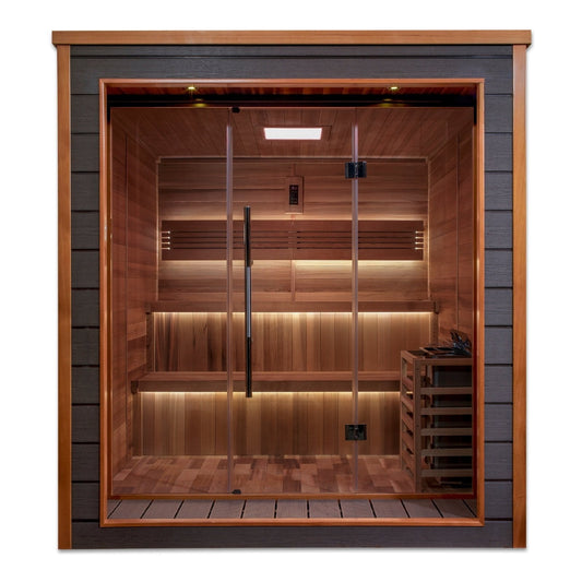 Golden Designs "Bergen" 6-Person Indoor/Outdoor Traditional Steam Sauna (GDI-8206-01) Upgraded WIFI system included- Red Cedar Interior - GDI-8206-01