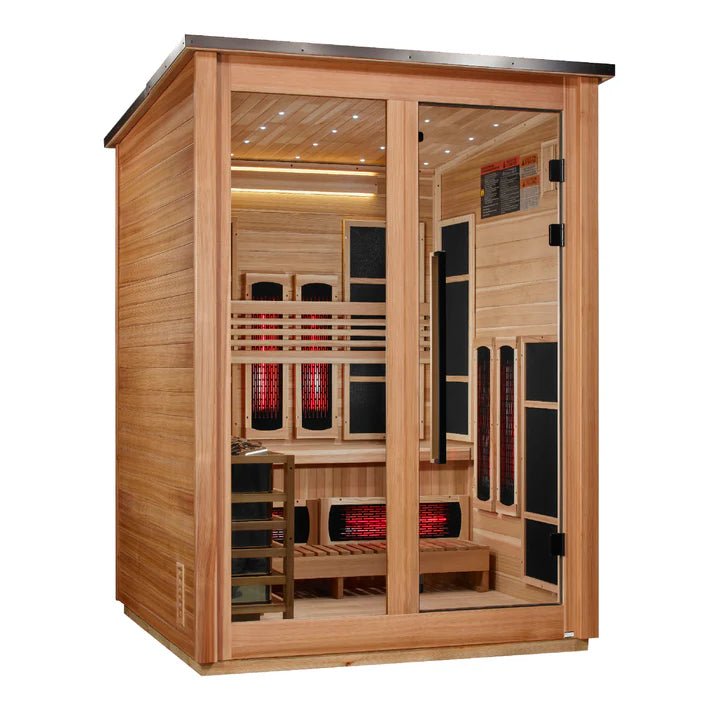 ***New 2026 Model*** Golden Designs "Loviisa" 3 Person, Pacific Cedar Barn Hybrid (PureTech™ Full Spectrum IR or Traditional Stove) Outdoor Sauna (GDI-8523-02) - GDI-8523-02