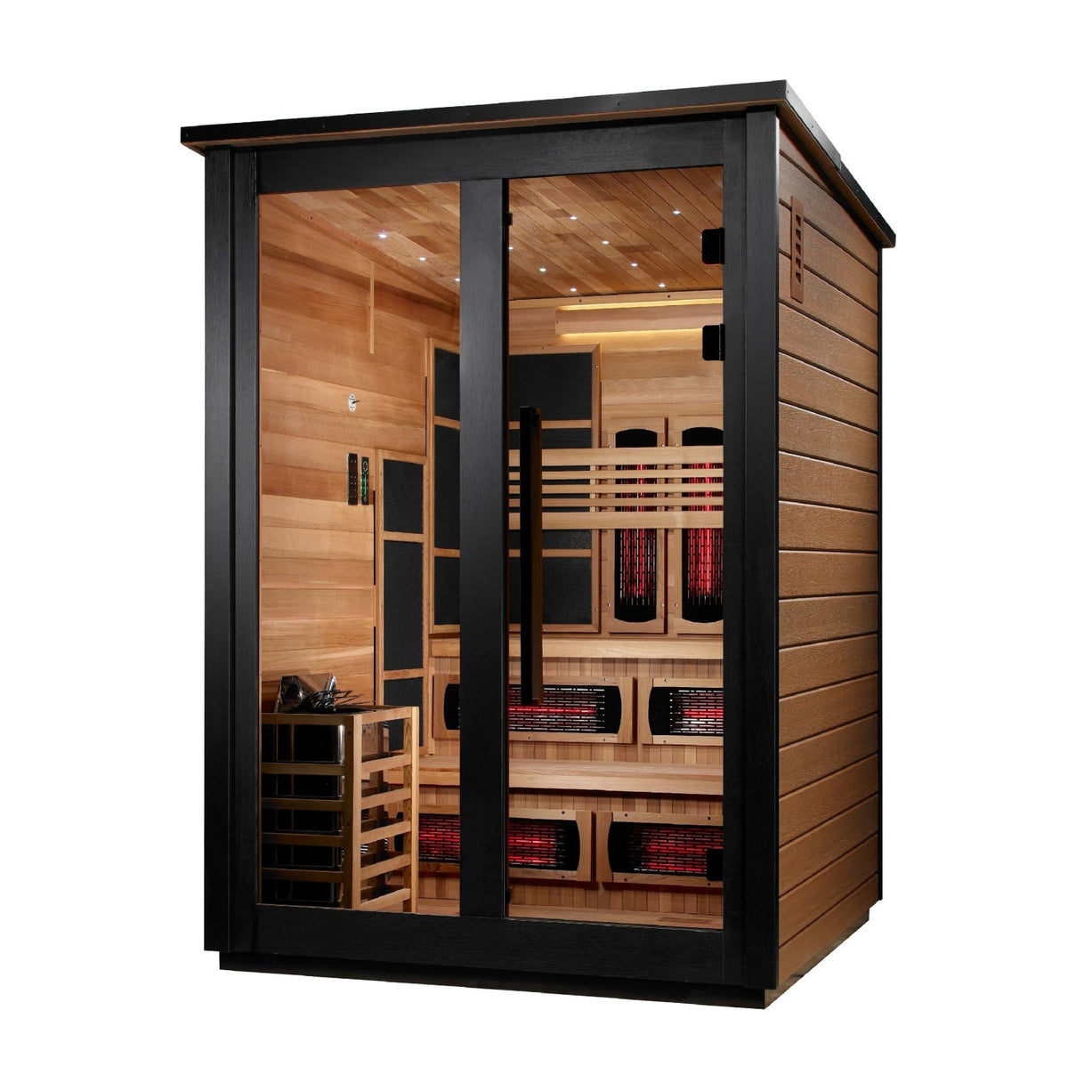 Golden Designs "Kaskinen" 6 Person, 2 Tone Barn Hybrid (PureTech™ Full Spectrum IR or Traditional Stove) Outdoor Sauna (GDI-8526-03) - GDI-8526-03