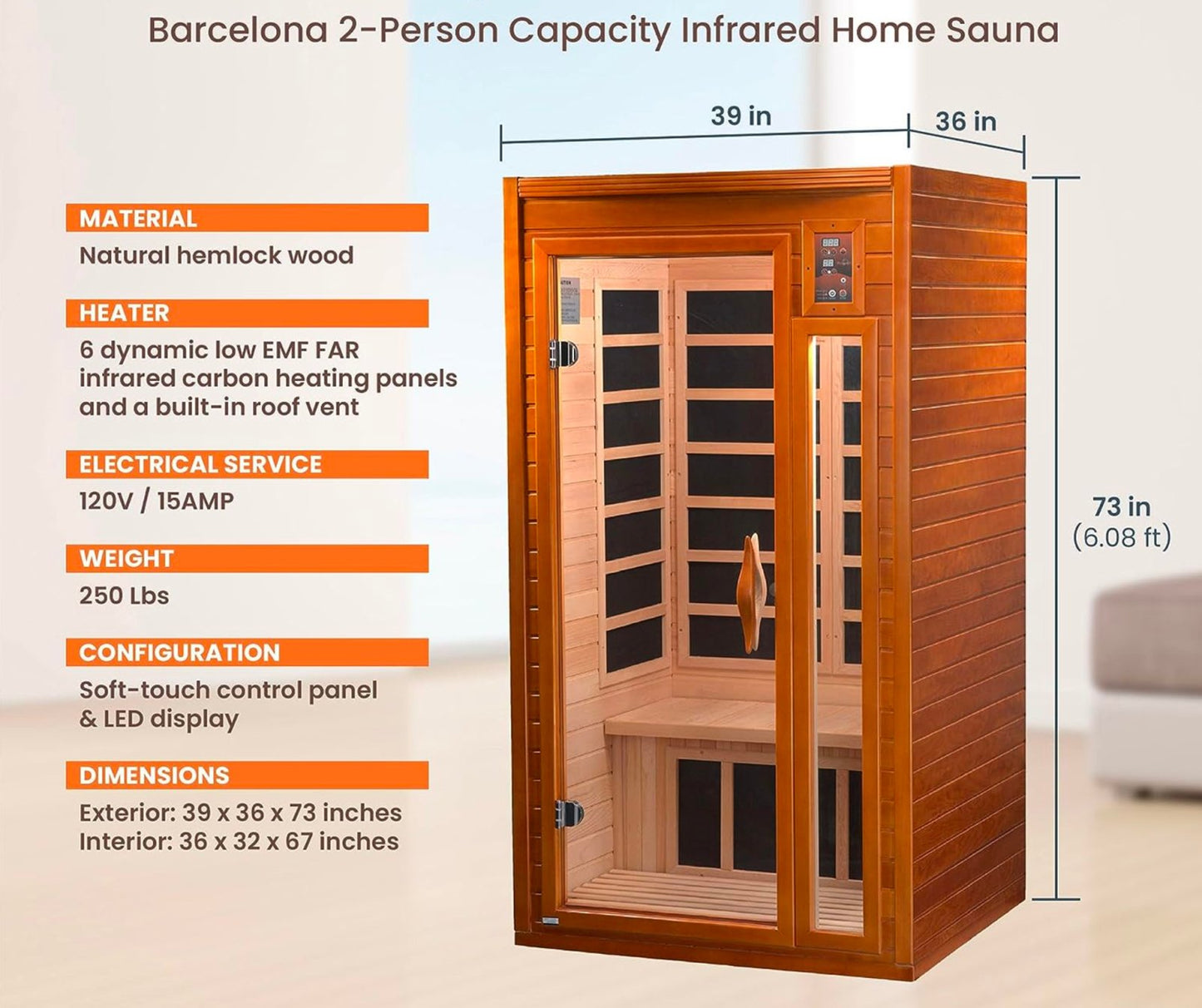 Golden Designs Low EMF 2-Person Dynamic "Barcelona" FAR Infrared Sauna with Hemlock Wood | Model: DYN-6106-01 - DYN-6106-01