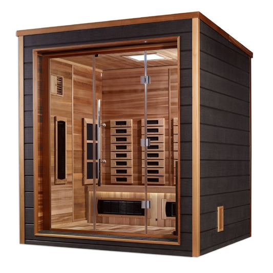 Golden Designs "Visby" 3-Person Indoor/Outdoor PureTech™ Hybrid Full Spectrum Sauna (GDI-8223-01) - Canadian Red Cedar Interior || - GDI-8223-01