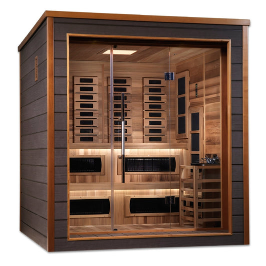 Golden Designs "Karlstad" 6-Person Indoor/Outdoor PureTech™ Full Spectrum Hybrid Sauna (GDI-8226-01) - Canadian Red Cedar Interior - GDI-8226-01