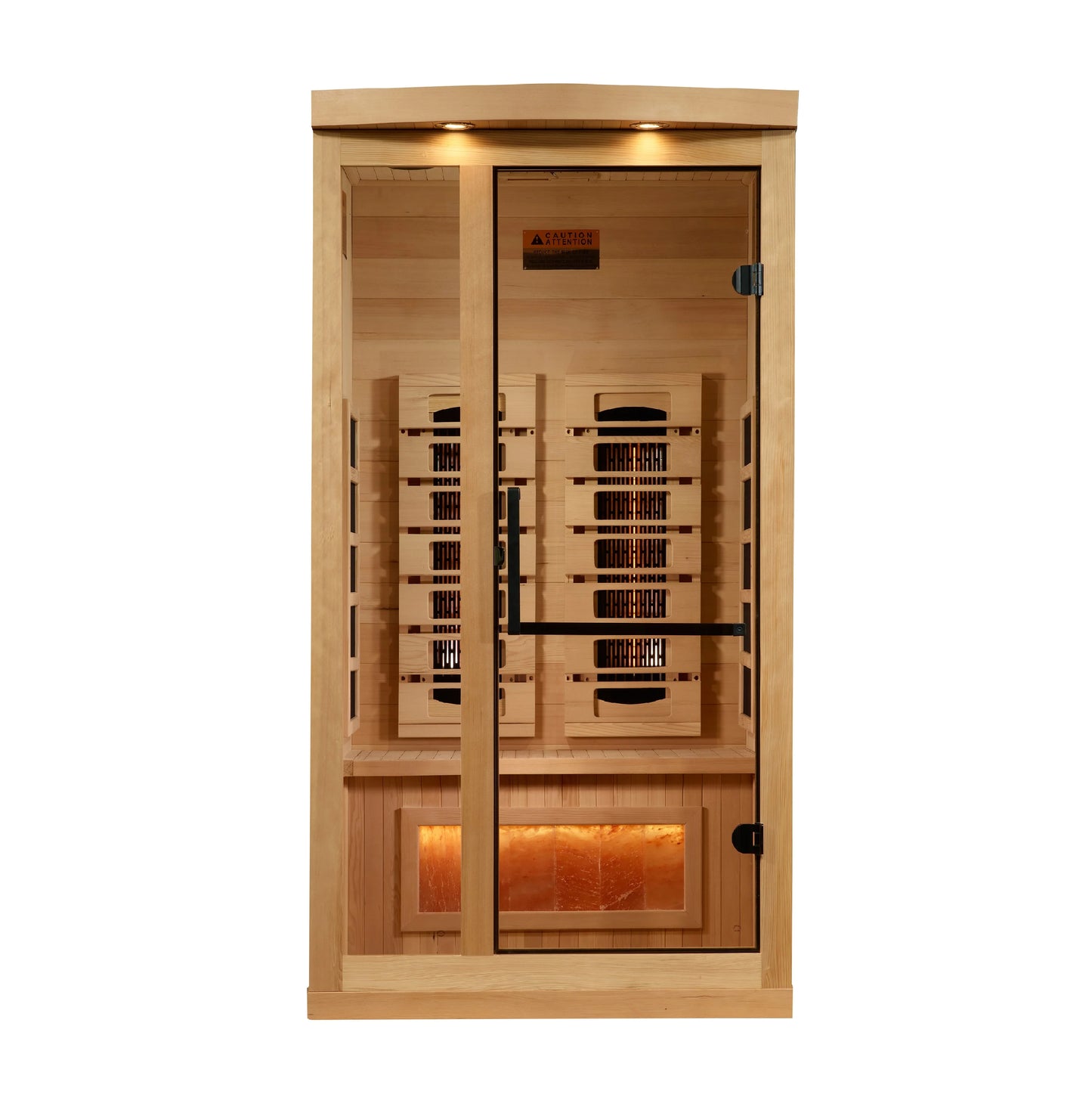 Buy online https://goldendesignsaunas.com Golden Designs "Reserve Edition" 2-Person Full Spectrum PureTech™ Near Zero EMF FAR Infrared Sauna with Himalayan Salt Bar w/ Hemlock | GDI-8010-03