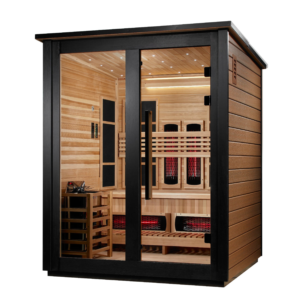 ***New 2026 Model*** Golden Designs "Loviisa" 3 Person, 2 Tone Barn Hybrid (PureTech™ Full Spectrum IR or Traditional Stove) Outdoor Sauna (GDI-8523-03)
