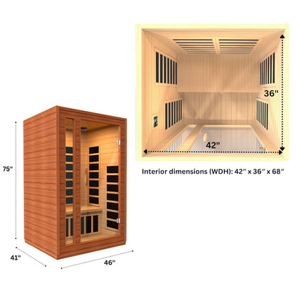 Golden Designs Low EMF 2 - Person Dynamic "Cordoba" FAR Infrared Sauna with Hemlock Wood | Model: DYN - 6203 - 01 - DYN - 6203 - 01