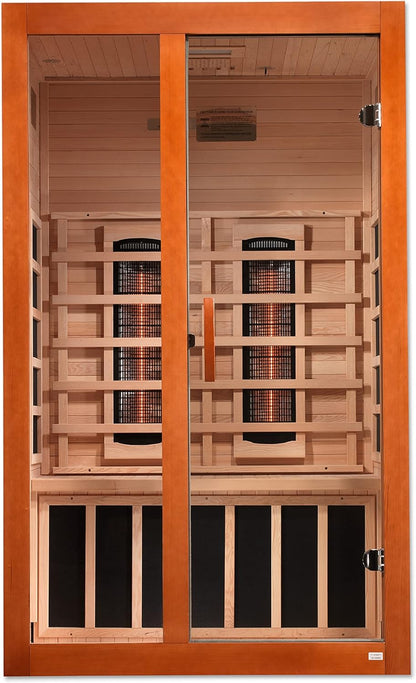 Golden Designs Ultra Low EMF 2 - Person Dynamic "Santiago Elite" FAR Infrared Sauna with Dark Honey Hemlock Wood | Model: DYN - 6209 - 02 Elite - DYN - 6209 - 02 ELITE