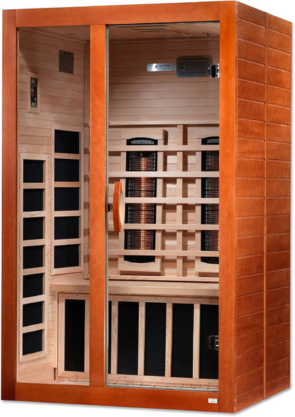 Golden Designs Ultra Low EMF 2 - Person Dynamic "Santiago Elite" FAR Infrared Sauna with Dark Honey Hemlock Wood | Model: DYN - 6209 - 02 Elite - DYN - 6209 - 02 ELITE