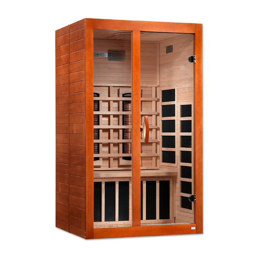 Golden Designs Ultra Low EMF 2 - Person Dynamic "Santiago Elite" FAR Infrared Sauna with Dark Honey Hemlock Wood | Model: DYN - 6209 - 02 Elite - DYN - 6209 - 02 ELITE