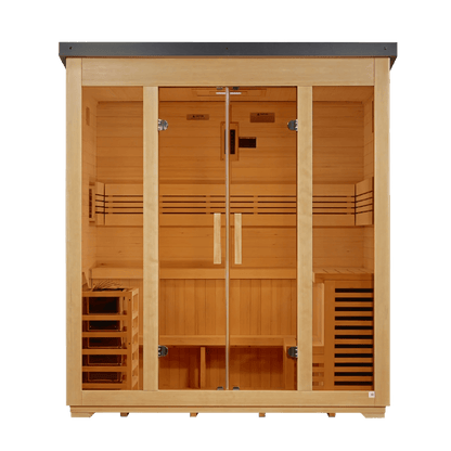 Golden Designs "Vorarlberg" 5 - Person Traditional Outdoor Steam Sauna - Canadian Hemlock - GDI-8005-01-Flat Roof
