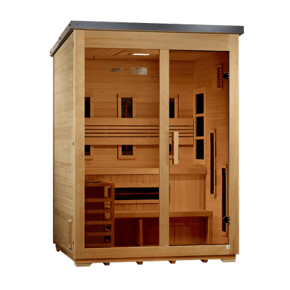 Golden Designs "Carinthia" 3 - Person Full Spectrum Hybrid Outdoor Steam Sauna - Canadian Hemlock GDI - 8123 - 01 - GDI-8023-01-Flat roof