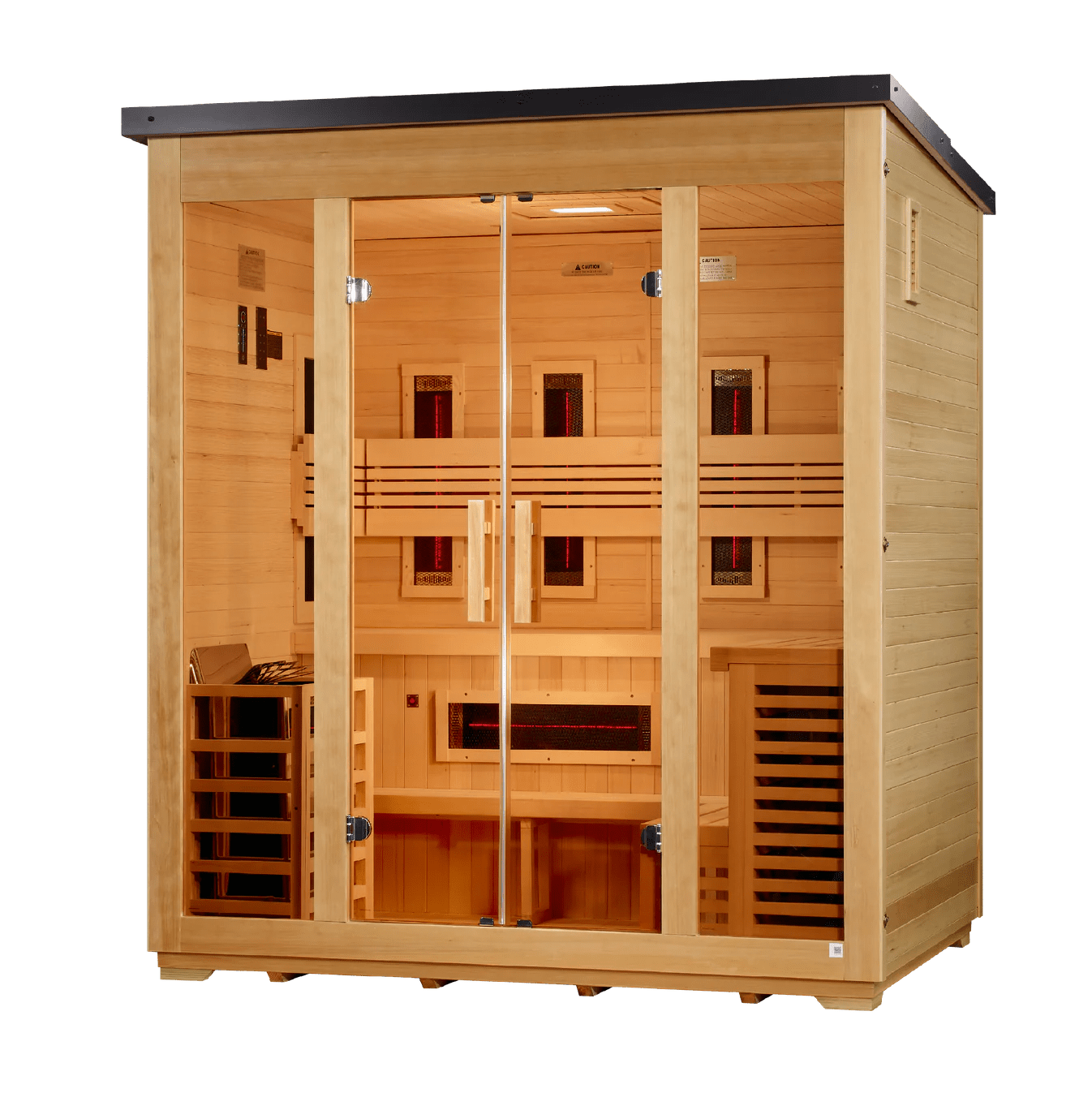 Golden Designs Traditional Full Spectrum Hybrid Outdoor Sauna 5 - Person w/ Canadian Hemlock | "Gargellen" GDI - 8125 - 01 - GDI-8025-01-Gargellen Flat Roof