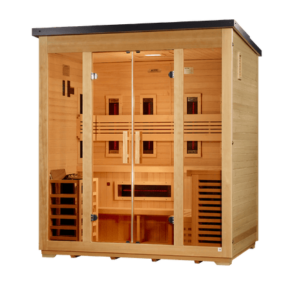 Golden Designs Traditional Full Spectrum Hybrid Outdoor Sauna 5 - Person w/ Canadian Hemlock | "Gargellen" GDI - 8125 - 01 - GDI-8025-01-Gargellen Flat Roof