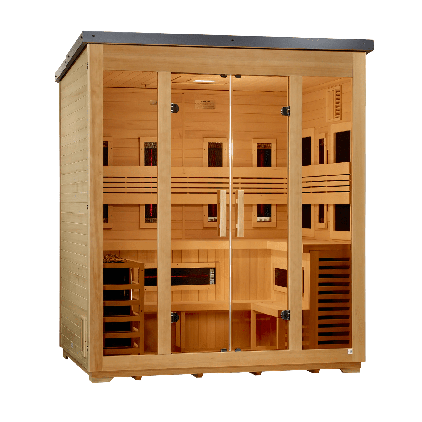 Golden Designs Traditional Full Spectrum Hybrid Outdoor Sauna 5 - Person w/ Canadian Hemlock | "Gargellen" GDI - 8125 - 01 - GDI-8025-01-Gargellen Flat Roof