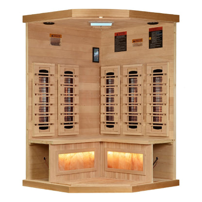 Golden Designs Near Zero EMF 3 - Person Full Spectrum PureTech™ FAR Infrared Sauna Corner Unit with Himalayan Salt Bar | Model: GDI - 8035 - 03 - GDI - 8035 - 03