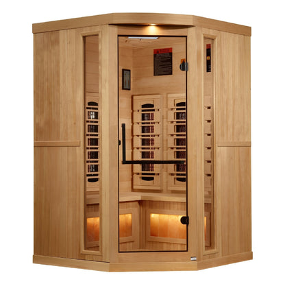 Golden Designs Near Zero EMF 3 - Person Full Spectrum PureTech™ FAR Infrared Sauna Corner Unit with Himalayan Salt Bar | Model: GDI - 8035 - 03 - GDI - 8035 - 03