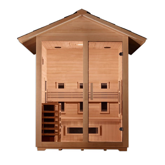 Golden Designs "Carinthia" 3-Person Full Spectrum Hybrid Outdoor Steam Sauna - Canadian Hemlock GDI-8123-01 || - GDI-8123-01