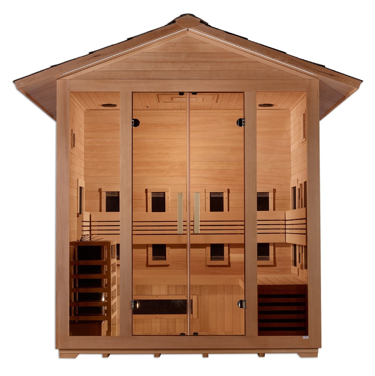 Golden Designs Traditional Full Spectrum Hybrid Outdoor Sauna 5 - Person w/ Canadian Hemlock | "Gargellen" GDI - 8125 - 01 - GDI - 8125 - 01