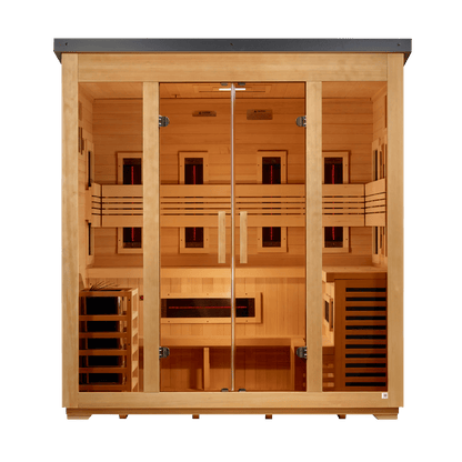 Golden Designs Traditional Full Spectrum Hybrid Outdoor Sauna 5 - Person w/ Canadian Hemlock | "Gargellen" GDI - 8125 - 01 - GDI-8125-01