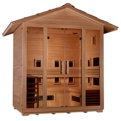 Golden Designs Traditional Full Spectrum Hybrid Outdoor Sauna 5 - Person w/ Canadian Hemlock | "Gargellen" GDI - 8125 - 01 - GDI - 8125 - 01