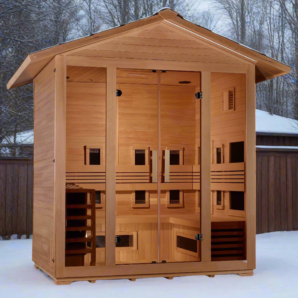 Golden Designs Traditional Full Spectrum Hybrid Outdoor Sauna 5 - Person w/ Canadian Hemlock | "Gargellen" GDI - 8125 - 01 - GDI - 8125 - 01