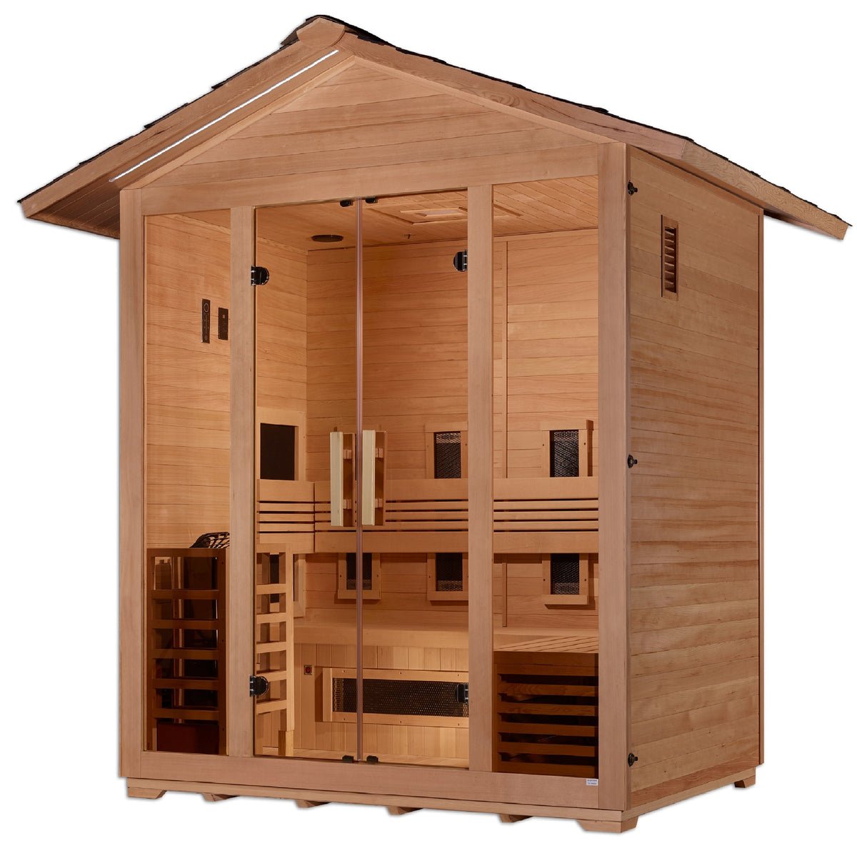 Golden Designs Traditional Full Spectrum Hybrid Outdoor Sauna 5 - Person w/ Canadian Hemlock | "Gargellen" GDI - 8125 - 01 || - GDI - 8125 - 01