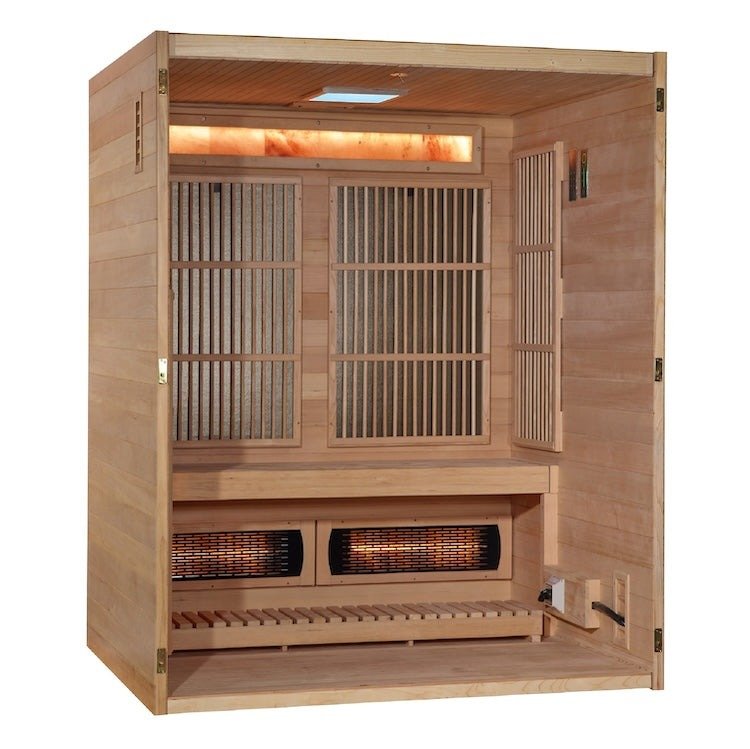 Golden Designs Full Spectrum Traditional Hybrid Sauna 3 - Person w/ Hemlock & Himalayan Salt Bar | "Soria" GDI - 8330 - 01 - GDI - 8330 - 01