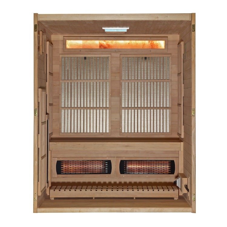 Golden Designs Full Spectrum Traditional Hybrid Sauna 3 - Person w/ Hemlock & Himalayan Salt Bar | "Soria" GDI - 8330 - 01 - GDI - 8330 - 01