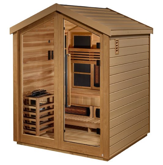 Golden Designs "Loviisa" Hybrid Full Spectrum Infrared and Traditional 3 - Person Outdoor Sauna (GDI - 8523 - 01) w/ Canadian Red Cedar Interior || - GDI - 8523 - 01