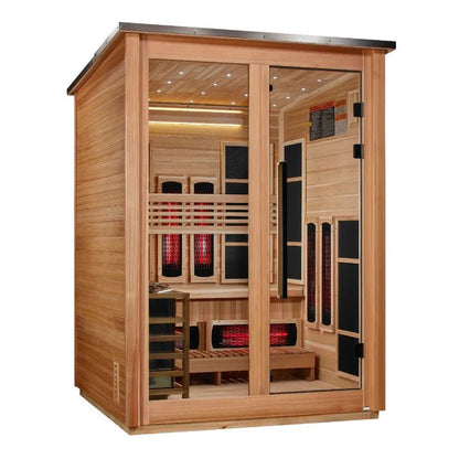 ***New 2026 Model*** Golden Designs "Loviisa" 3 Person, Pacific Cedar Barn Hybrid (PureTech™ Full Spectrum IR or Traditional Stove) Outdoor Sauna (GDI-8523-02) - GDI-8523-02