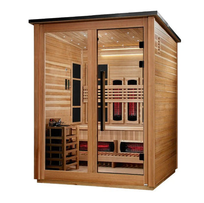***New 2026 Model*** Golden Designs "Loviisa" 3 Person, Pacific Cedar Barn Hybrid (PureTech™ Full Spectrum IR or Traditional Stove) Outdoor Sauna (GDI-8523-02) - GDI-8523-02