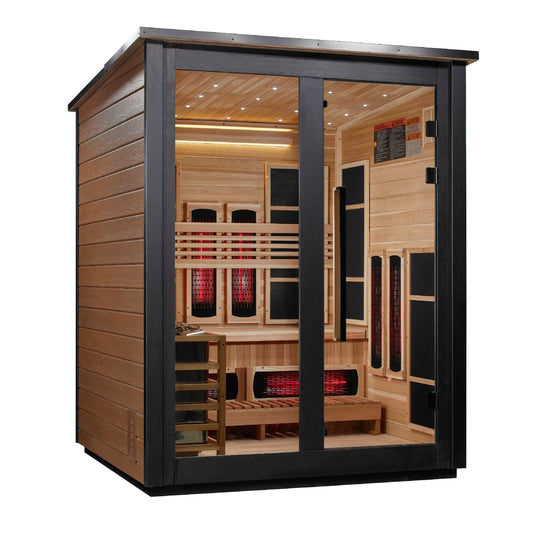 Golden Designs "Loviisa" 3 Person, 2 Tone Barn Hybrid Full Spectrum IR or Traditional Outdoor Sauna GDI-8523-03 - GDI-8523-03-Loviisa 2 Tone