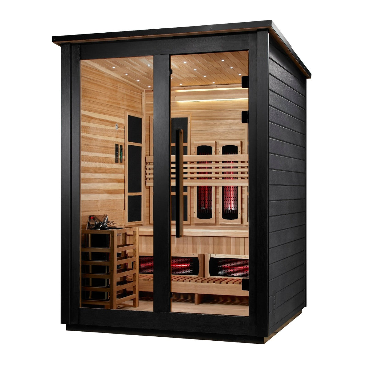 Golden Designs "Loviisa" 3 Person, Black Barn Hybrid Full Spectrum or Traditional Outdoor Sauna GDI-8523-04 - GDI-8523-04-Black