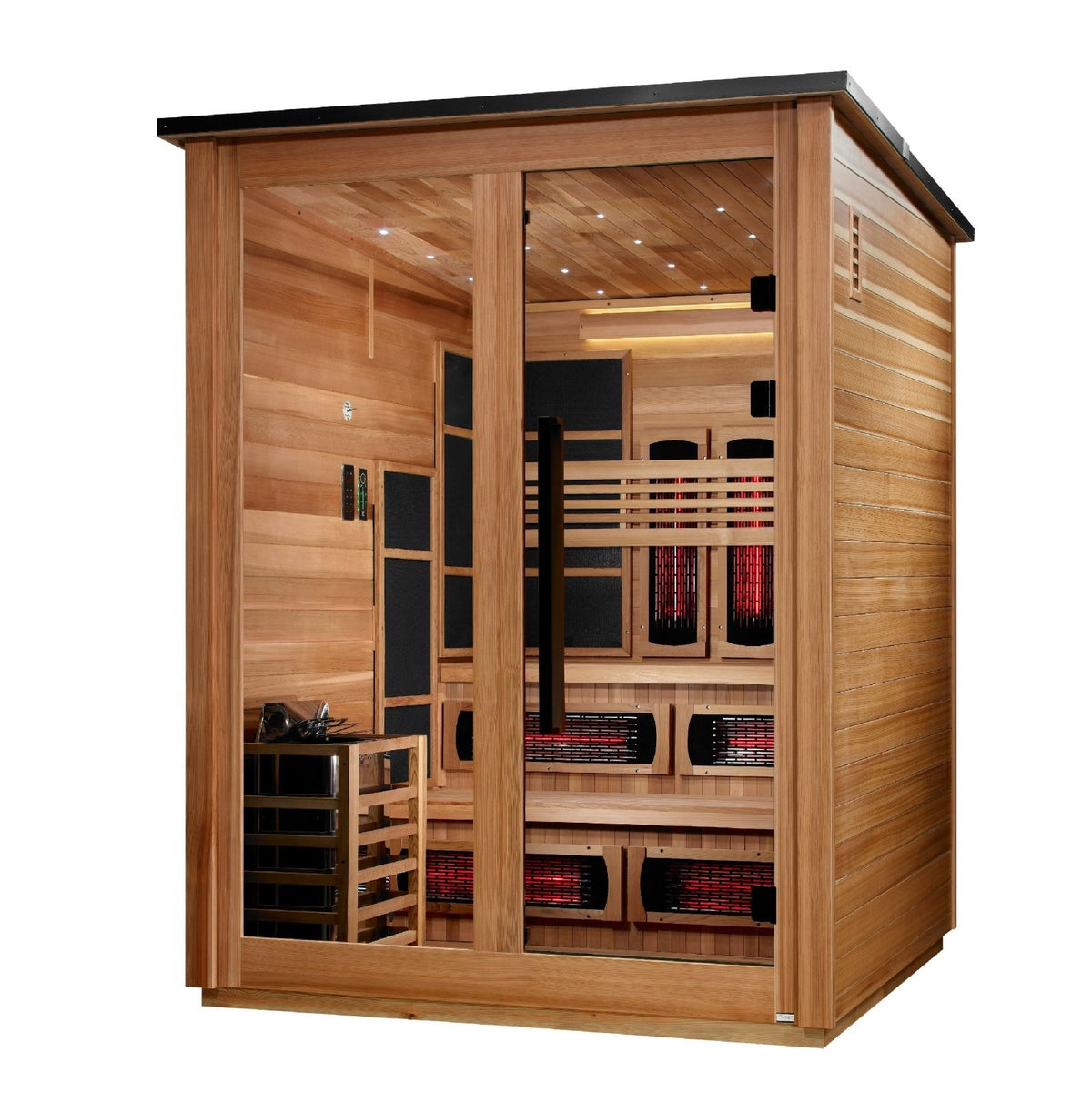 Golden Designs "Kaskinen" 6 Person, Pacific Cedar Barn Hybrid PureTech™ Full Spectrum IR or Traditional Stove) Outdoor Sauna GDI-8526-02) - GDI-8526-02