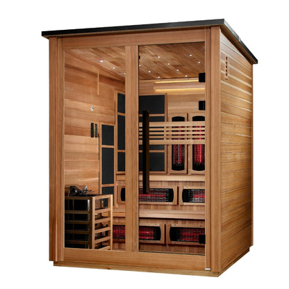 Golden Designs "Kaskinen" 6 Person, Pacific Cedar Barn Hybrid PureTech™ Full Spectrum IR or Traditional Stove) Outdoor Sauna GDI-8526-02) - GDI-8526-02