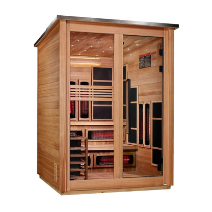 Golden Designs "Kaskinen" 6 Person, Pacific Cedar Barn Hybrid PureTech™ Full Spectrum IR or Traditional Stove) Outdoor Sauna GDI-8526-02) - GDI-8526-02