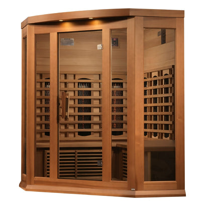 Golden Designs Near Zero EMF 3 - Person Maxxus Full Spectrum FAR Infrared Sauna Corner Unit with Red Cedar Wood | Model: MX - M356 - 01 - FS CED - MX - M356 - 01 - FS CED