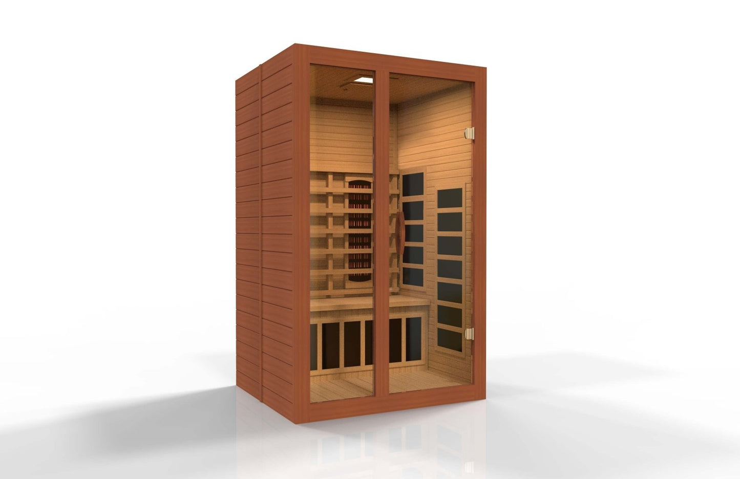 Golden Designs Near Zero EMF 2-Person Dynamic Full Spectrum "Santiago" FAR Infrared Sauna with Dark Honey Hemlock Wood | Model: DYN-6209-03 FS - DYN-6209-03 FS