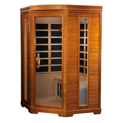 Golden Designs Ultra Low EMF 2-Person Dynamic "Heming Elite" FAR Infrared Sauna Corner Unit with Hemlock Wood | Model: DYN-6225-02 Elite - DYN-6225-02 ELITE