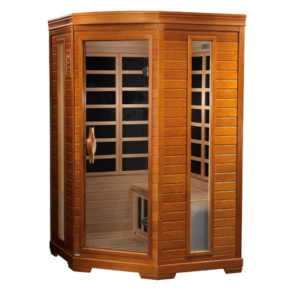 Golden Designs Ultra Low EMF 2-Person Dynamic "Heming Elite" FAR Infrared Sauna Corner Unit with Hemlock Wood | Model: DYN-6225-02 Elite || - DYN-6225-02 ELITE