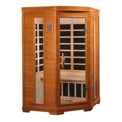 Golden Designs Ultra Low EMF 2-Person Dynamic "Heming Elite" FAR Infrared Sauna Corner Unit with Hemlock Wood | Model: DYN-6225-02 Elite - DYN-6225-02 ELITE