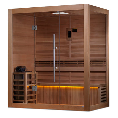 Golden Designs 3-Person "Forssa" Traditional Sauna - corner unit with Hemlock | GDI-7203-01 - GDI-7203-01