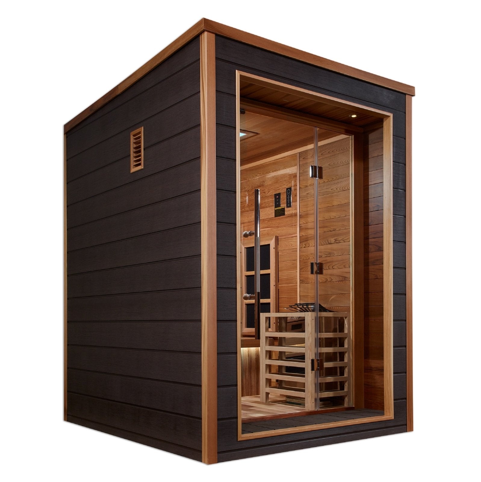 Golden Designs "Nora" 2-Person Indoor/Outdoor Hybrid Sauna w/ PureTech™ Full Spectrum (GDI-8222-01) - Canadian Red Cedar Interior - GDI-8222-01