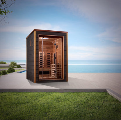 Golden Designs "Nora" 2-Person Indoor/Outdoor Hybrid Sauna w/ PureTech™ Full Spectrum (GDI-8222-01) - Canadian Red Cedar Interior - GDI-8222-01