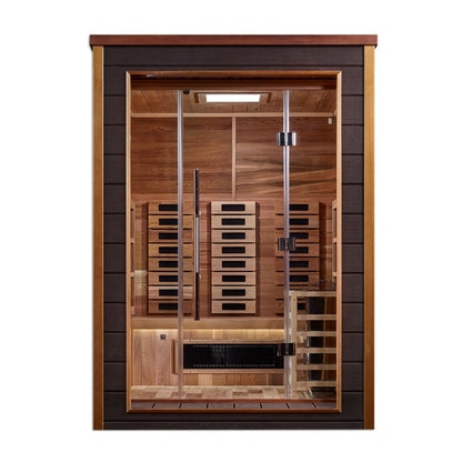 Golden Designs "Nora" 2-Person Indoor/Outdoor Hybrid Sauna w/ PureTech™ Full Spectrum (GDI-8222-01) - Canadian Red Cedar Interior - GDI-8222-01