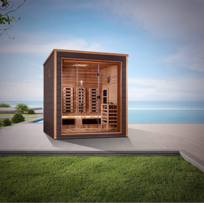 Golden Designs "Visby" 3-Person Indoor/Outdoor PureTech™ Hybrid Full Spectrum Sauna (GDI-8223-01) - Canadian Red Cedar Interior - GDI-8223-01