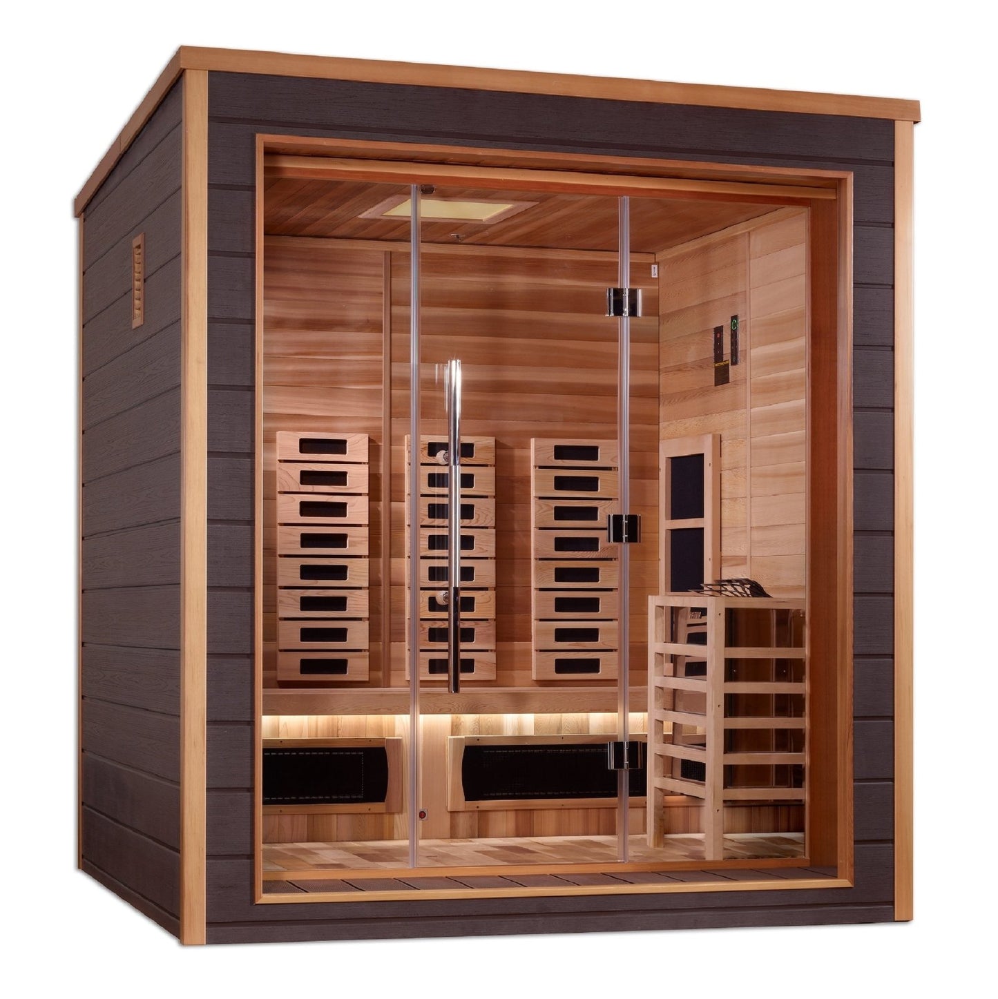 Golden Designs "Visby" 3-Person Indoor/Outdoor PureTech™ Hybrid Full Spectrum Sauna (GDI-8223-01) - Canadian Red Cedar Interior || - GDI-8223-01