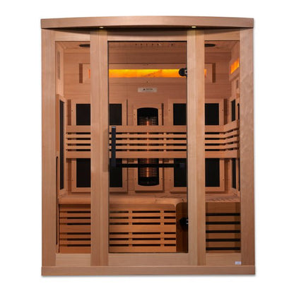 Golden Designs Near Zero EMF 3-Person Full Spectrum PureTech™ Infrared Sauna with Himalayan Salt Bar | Model: GDI-8230-01 - GDI-8230-01