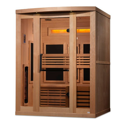 Golden Designs Near Zero EMF 3-Person Full Spectrum PureTech™ Infrared Sauna with Himalayan Salt Bar | Model: GDI-8230-01 - GDI-8230-01