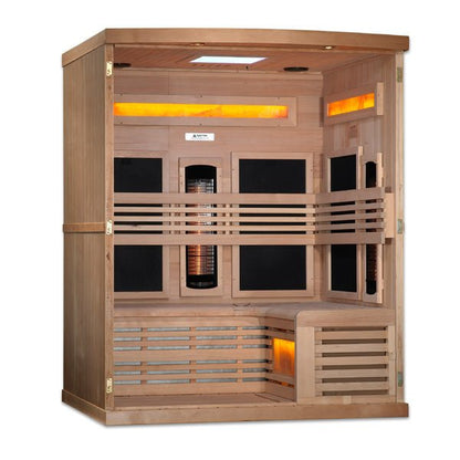 Golden Designs Near Zero EMF 3-Person Full Spectrum PureTech™ Infrared Sauna with Himalayan Salt Bar | Model: GDI-8230-01 - GDI-8230-01